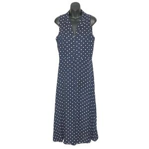 August Silk Polka V-Neck with Collar Sleeveless 100% Silk Polka Dot Midi Dress